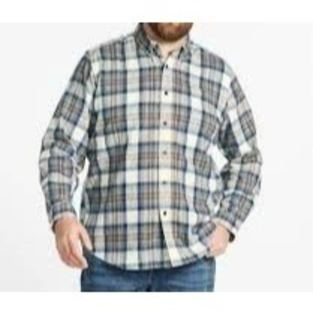 L.L. Bean Scotch Plaid Flannel Traditional Fit Button Down Shirt Indigo Large